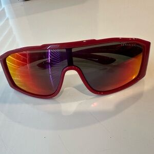 Armani Exchange Red Shield Sunglasses with Mirrored Gradient Lenses